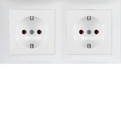 Berker wandcontactdoos 2-voudig randaarde compleet voorbedraad voor duo-inbouwdoos S1 wit mat (47209909)