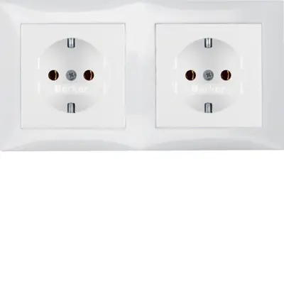 Berker wandcontactdoos 2-voudig randaarde compleet voorbedraad voor duo-inbouwdoos S1 wit glans (47208989)