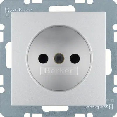 Berker wandcontactdoos zonder randaarde kindveilig S1/B3/B7 aluminium mat (6167331404)