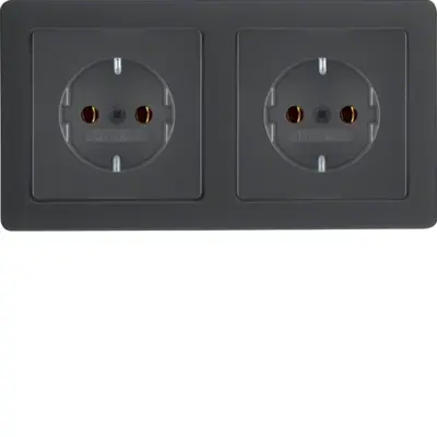 Berker wandcontactdoos 2-voudig randaarde compleet voorbedraad voor duo-inbouwdoos Q1 antraciet (47206086)