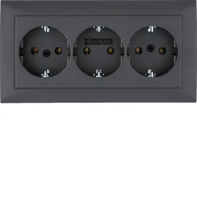 Berker wandcontactdoos 3-voudig randaarde compleet voor wandgoot S1 antraciet mat (47661949)