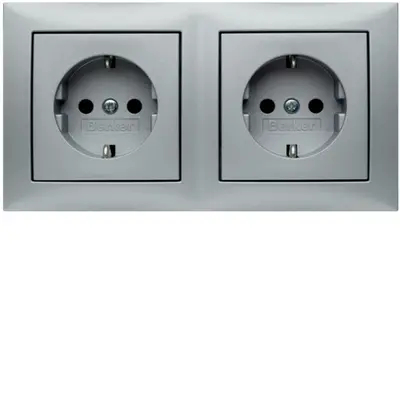 Berker wandcontactdoos 2-voudig randaarde compleet voorbedraad voor duo-inbouwdoos S1 aluminium mat (47209939)