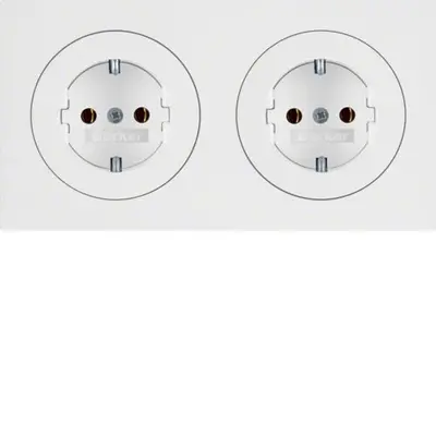 Berker wandcontactdoos 2-voudig randaarde compleet voorbedraad voor duo-inbouwdoos R3 wit (47202089)