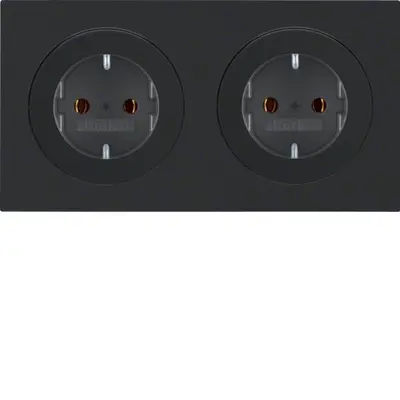 Berker wandcontactdoos 2-voudig randaarde compleet voorbedraad voor duo-inbouwdoos R3 zwart (47202045)