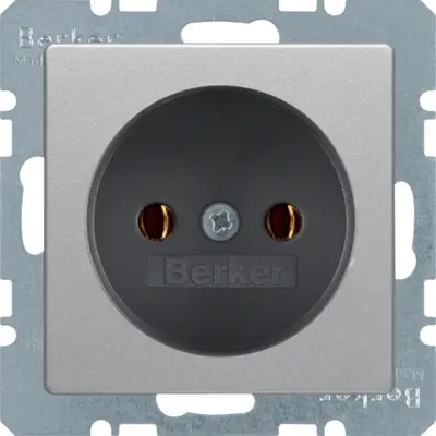 Berker wandcontactdoos zonder randaarde Q1/Q3/Q7 aluminium (6167036084)