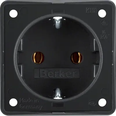 Berker Integro Flow wandcontactdoos randaarde steekklemmen zwart mat (947782503)