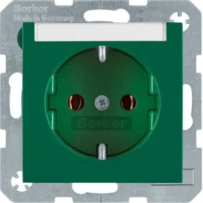 Berker wandcontactdoos 1V randaarde met tekstveld steekklem S1/B3/B7 groen glans (47508903)
