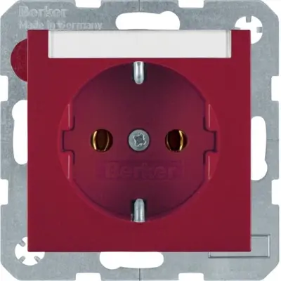 Berker wandcontactdoos 1V randaarde met tekstveld steekklem S1/B3/B7 rood glans (47508902)