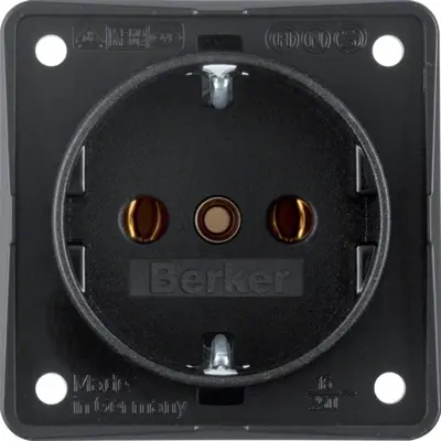 Berker Integro Flow wandcontactdoos randaarde schroefklemmen zwart mat (9418505)