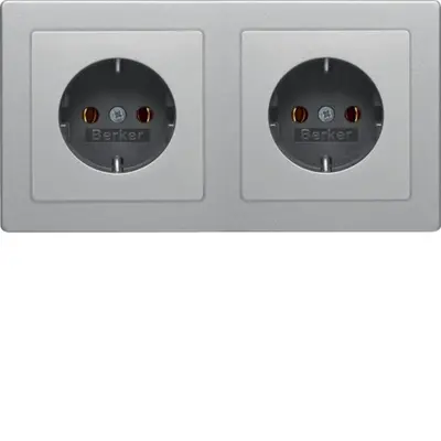 Berker wandcontactdoos 2-voudig randaarde compleet voorbedraad voor duo-inbouwdoos Q1 aluminium (47206084)