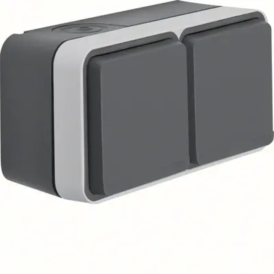 Berker W1 wandcontactdoos 2-voudig randaarde kindveilig horizontaal compleet grijs (47843535)