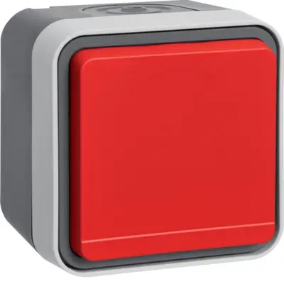 Berker W1 wandcontactdoos met randaarde en tekstveld compleet grijs met rode deksel (47403521)