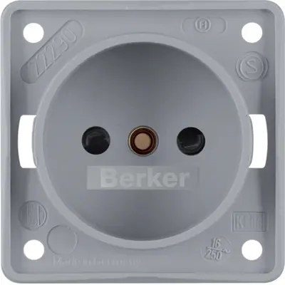 Berker Integro Flow wandcontactdoos zonder randaarde kindveilig grijs (961942506)