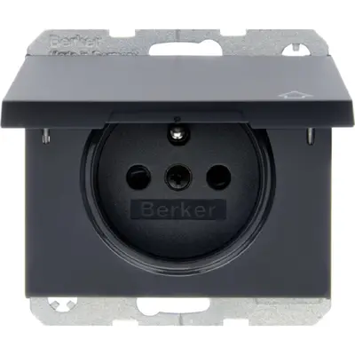 Berker wandcontactdoos penaarde kindveilig klapdeksel K1 antraciet (6768777106)