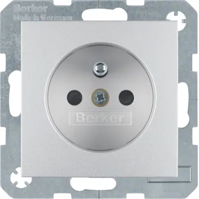 Berker wandcontactdoos penaarde kindveilig S1/B3/B7 aluminium mat (6768761404)