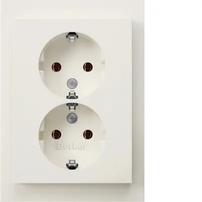 Berker wandcontactdoos 2-voudig randaarde voor enkele inbouwdoos K1 wit (47747009)