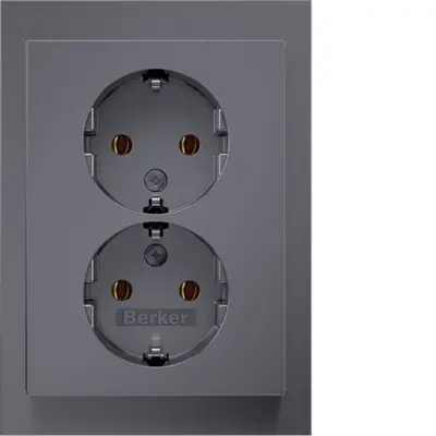 Berker wandcontactdoos 2-voudig randaarde voor enkele inbouwdoos K5 edelstaal (47747004)