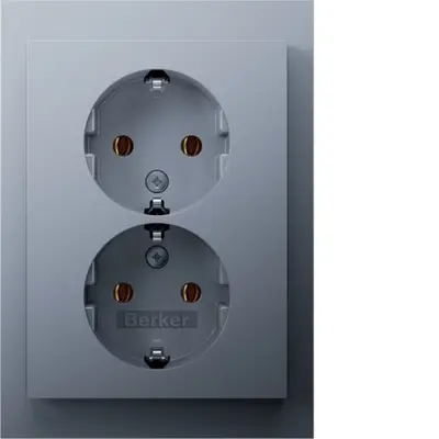 Berker wandcontactdoos 2-voudig randaarde voor enkele inbouwdoos K5 aluminium (47747003)