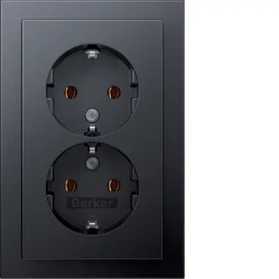 Berker wandcontactdoos 2-voudig randaarde voor enkele inbouwdoos Q3 antraciet (47746096)