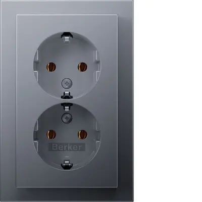 Berker wandcontactdoos 2-voudig randaarde voor enkele inbouwdoos Q3 aluminium (47746094)