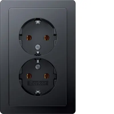 Berker wandcontactdoos 2-voudig randaarde voor enkele inbouwdoos Q1 antraciet (47746086)