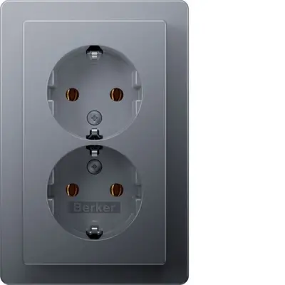 Berker wandcontactdoos 2-voudig randaarde voor enkele inbouwdoos Q1 aluminium (47746084)