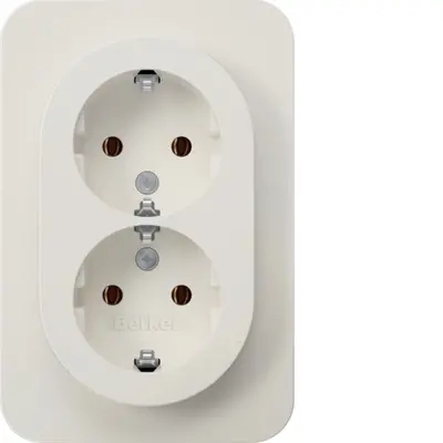 Berker wandcontactdoos 2-voudig randaarde voor enkele inbouwdoos R1 wit (47742089)