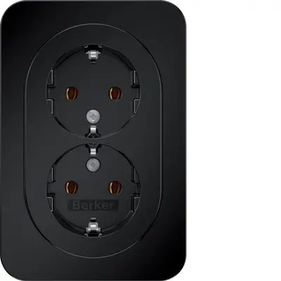 Berker wandcontactdoos 2-voudig randaarde voor enkele inbouwdoos R1 zwart (47742045)