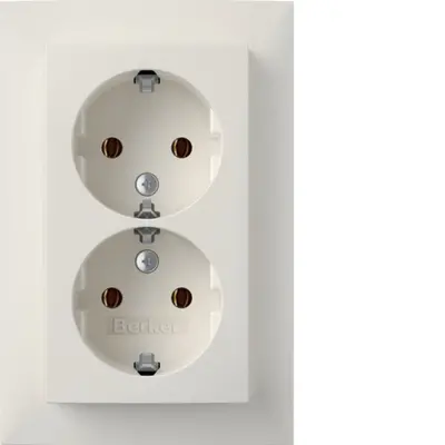 Berker wandcontactdoos 2-voudig randaarde voor enkele inbouwdoos S1 wit mat (47741909)