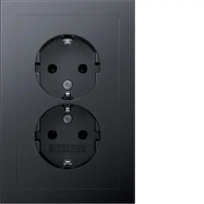Berker wandcontactdoos 2-voudig randaarde voor ovale 1,5 inbouwdoos Q3 antraciet (47726096)
