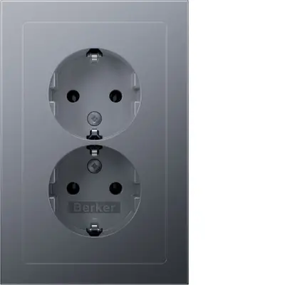 Berker wandcontactdoos 2-voudig randaarde voor ovale 1,5 inbouwdoos Q3 aluminium (47726094)