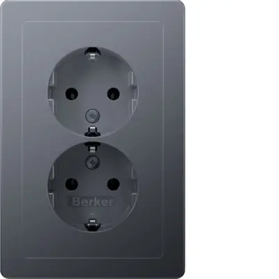 Berker wandcontactdoos 2-voudig randaarde voor ovale 1,5 inbouwdoos Q1 aluminium (47726084)