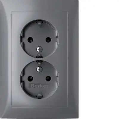 Berker wandcontactdoos 2-voudig randaarde voor ovale 1,5 inbouwdoos S1 aluminium (47721404)