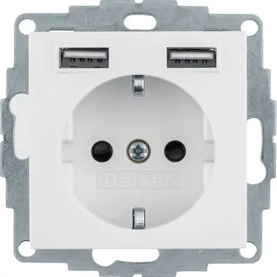 Berker wandcontactdoos randaarde 2x USB S1/B3/B7 wit glans (48038989)