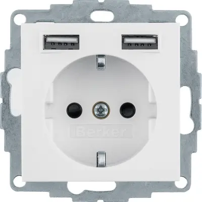 Berker wandcontactdoos randaarde 2 x USB type A S1/B3/B7 wit mat (48031909)