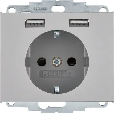 Berker wandcontactdoos randaarde 2x USB K5 edelstaal (48037004)