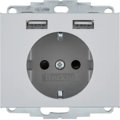 Berker wandcontactdoos randaarde 2x USB K5 alumunium (48037003)