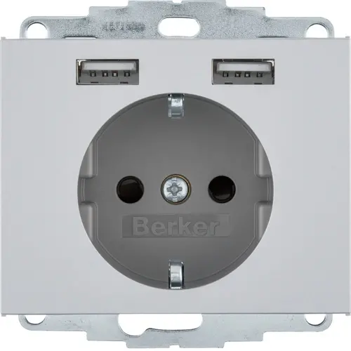 Berker wandcontactdoos randaarde 2x USB K5 alumunium (48037003)