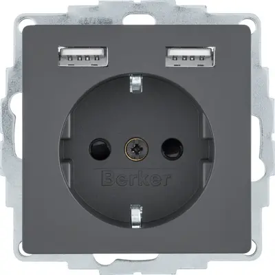 Berker wandcontactdoos randaarde 2x USB Q1/Q3/Q7 antraciet OP=OP (48036086)
