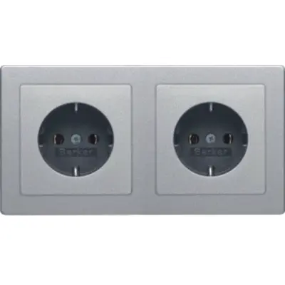 Berker wandcontactdoos 2-voudig randaarde compleet voorbedraad voor duo-inbouwdoos Q3 aluminium (47206094)