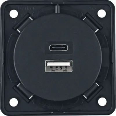Berker Integro Flow USB-oplaadcontactdoos 3A USB-A en USB-C antraciet mat (926202505)