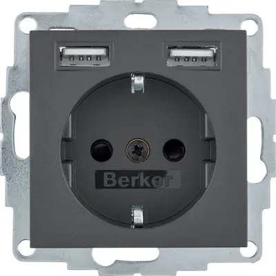 Berker wandcontactdoos randaarde 2 x USB type A S1/B3/B7 antraciet mat OP=OP (48031606)