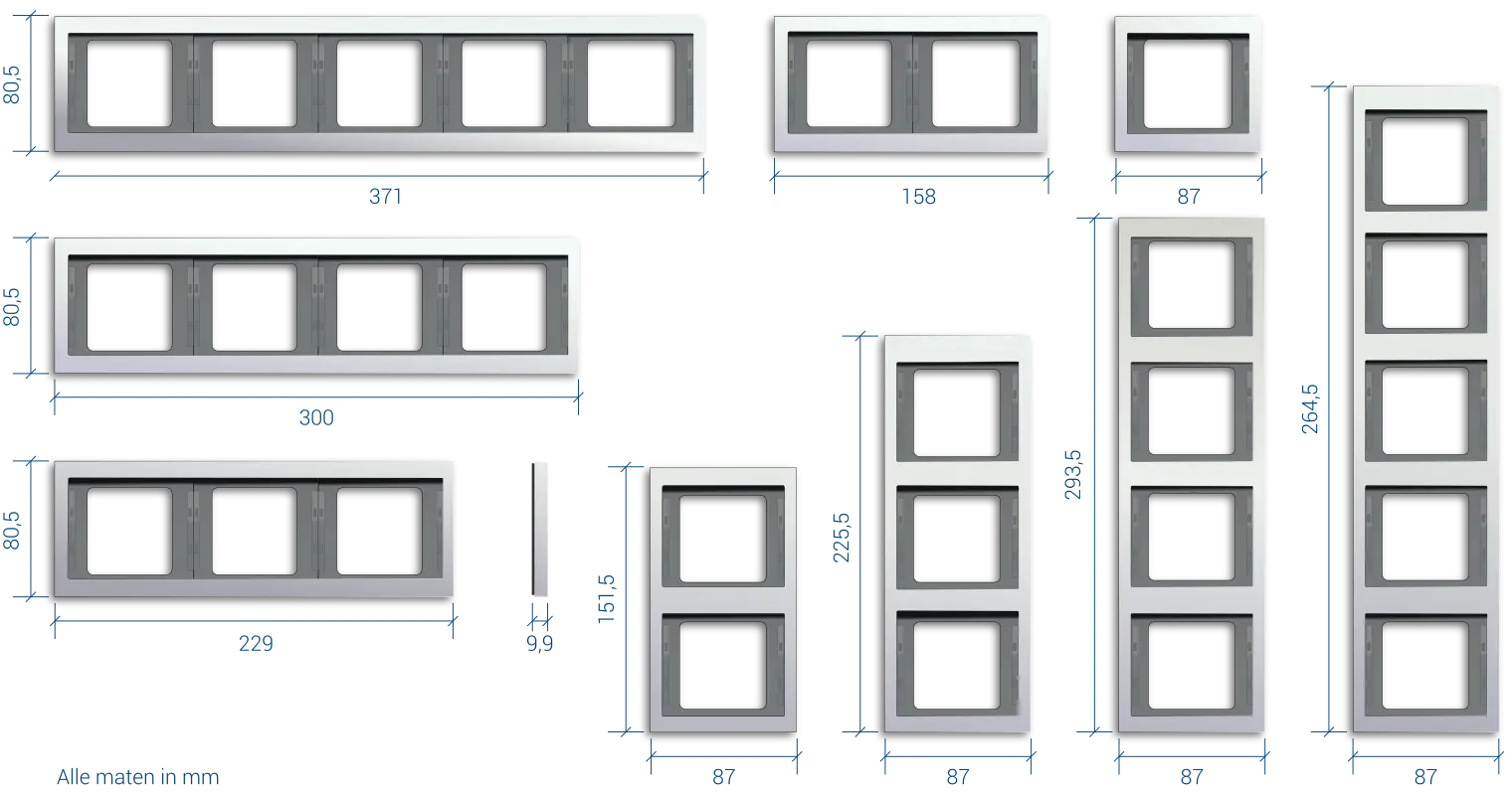 Afmetingen van het Berker K.5 design schakelmateriaal