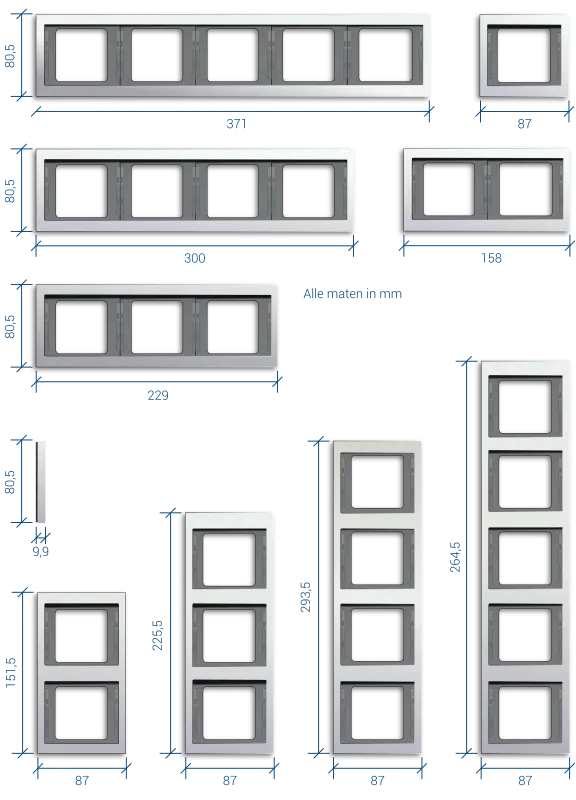 Afmetingen van het Berker K.5 design schakelmateriaal