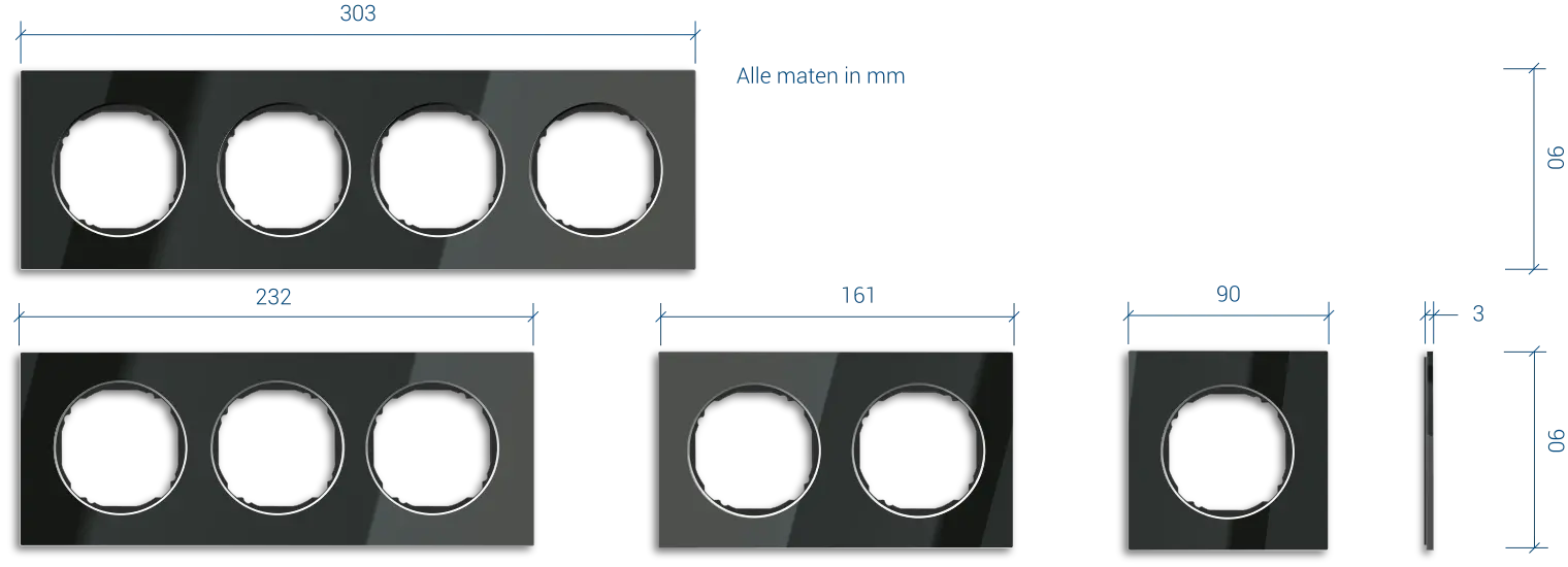 Afmetingen van Berker R.8 afdekramen