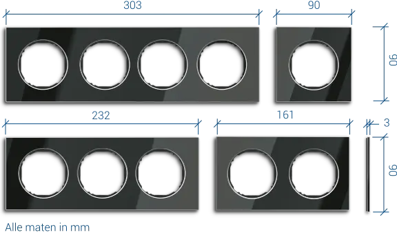 Afmetingen van Berker R.8 afdekramen