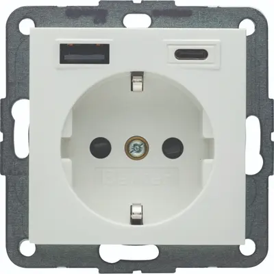 Berker wandcontactdoos randaarde USB-A en USB-C S1/B3/B7 wit mat (48141909)