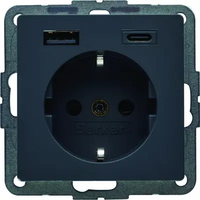 Berker wandcontactdoos randaarde kindveilig USB-A en USB-C Q1/Q3/Q7 antraciet (48146086)