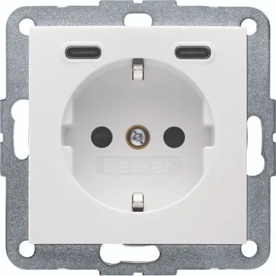 Berker wandcontactdoos randaarde 2 x USB-C S1/B3/B7 wit glans (48158989)