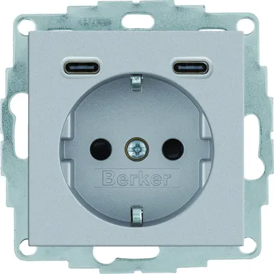 Berker wandcontactdoos randaarde 2 x USB-C S1/B3/B7 aluminium mat (48151404)